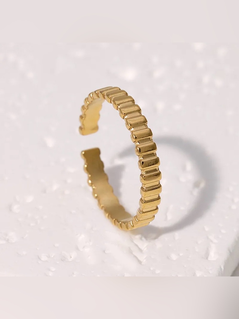 Gold Ribbed Adjustable Ring | PVD Gold Coated Stainless Steel | Minimalist